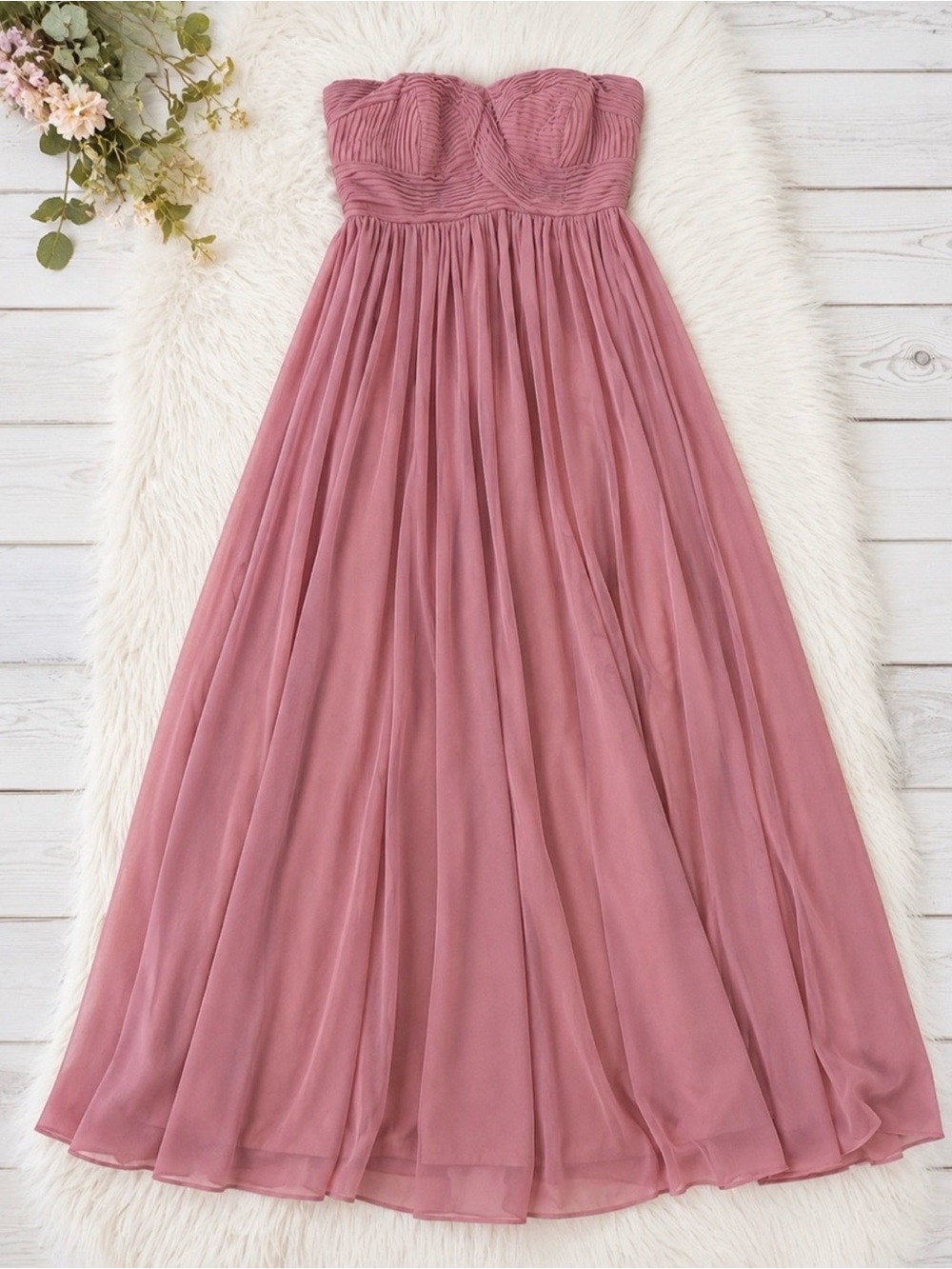 Aryn K Strapless Dusty Rose Maxi Dress Small Pleated Bridesmaid Formal